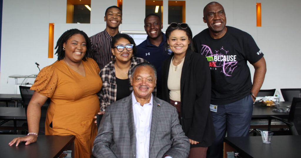 REv Jessie Jackson with students from North Park University