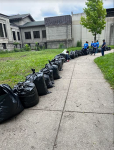 THE COMMUNITY CLEANUP event at the DuSable Museum of African American History filled 45 bags of leaves. 