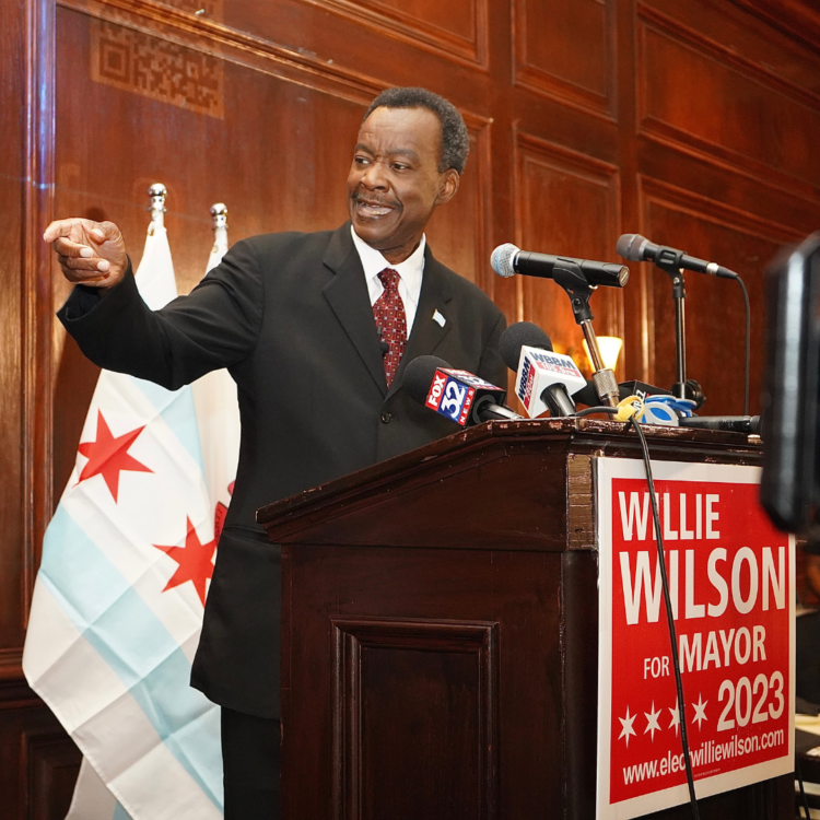 MAYORAL HOPEFUL Willie Wilson received a standing ovation from supporters after he delivered the State of the City of Chicago address at Maggiano’s, 516 N. Clark St. Wilson said he is the best person to make Chicago safe again and to bring back businesses.
