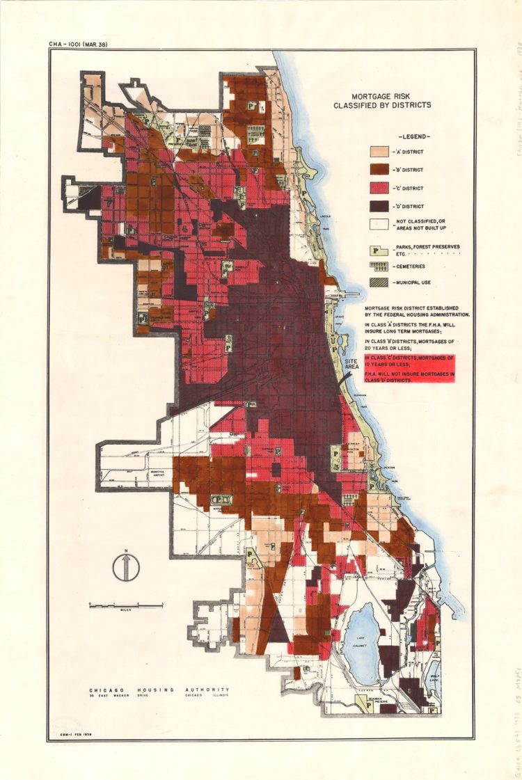 A 1938 Map showing Chicago Redlining efforts (Photo Courtesy University of Chicago)