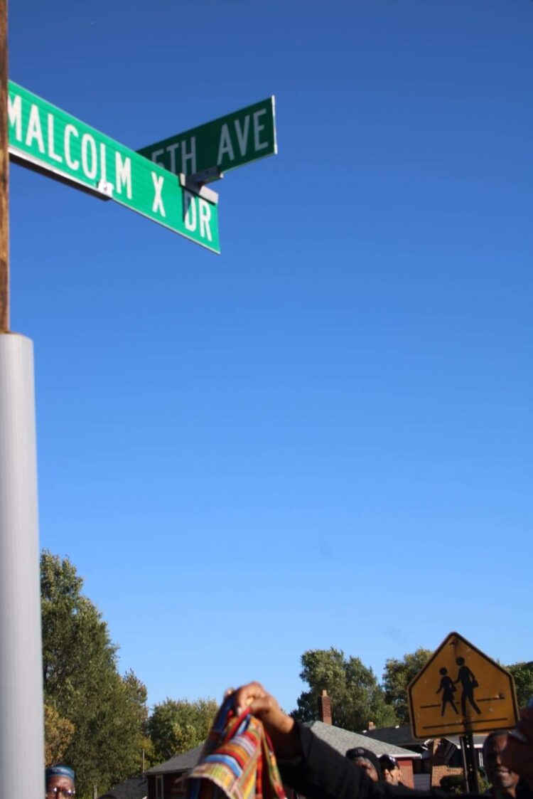 The newly unveiled street sign for Malcolm X Drive.