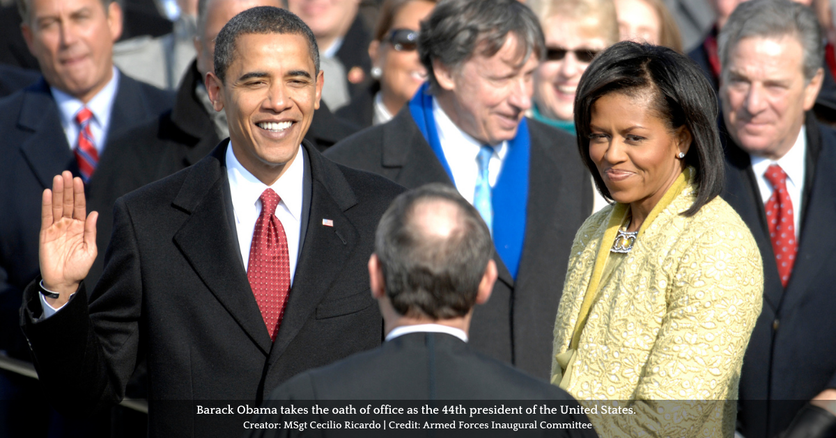 Barack Obama takes the oath of office as the 44th president of the United States.