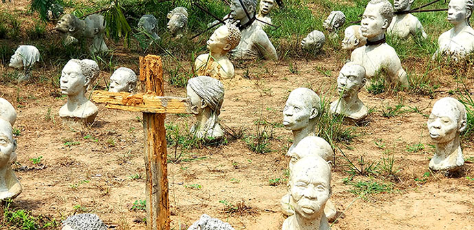 THE SCENE AT Kwame Atoka-Bamfo's Nkyinkyim installation in Ghana, an exhibit of sculptures that capture and convey the agony and horror of the Transatlantic slave trade.