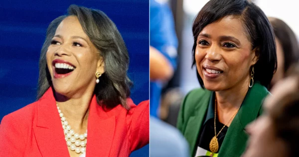 Senators Lisa Blunt Rochester (D-Del.) (left) and Angela Alsobrooks (D-Md.)