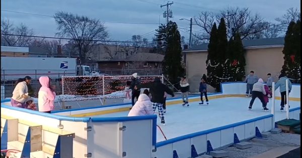 Skaters enjoy the ice rink at the Carter G. Woodson library in Gary.